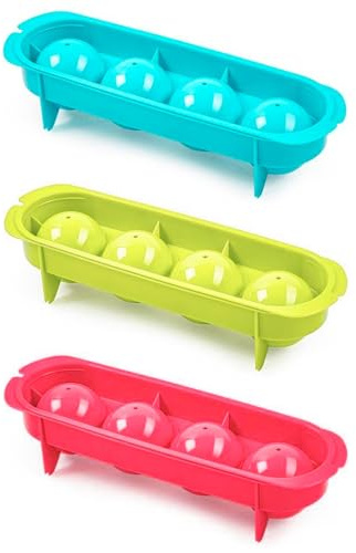 Acan Tradineur - Pack de 3 cubiteras de plástico, Molde para 4 Cubitos de Hielo esféricos, fácil extracción, cóctel, Whisky, Fabricado en España (Color Aleatorio - 26 x 8 x 6 cm)