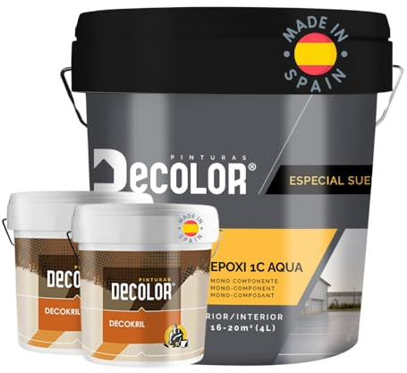 Pintura de Resina Epoxi Monocomponente para Suelos BLANCO. 4 Ltr. + 2 Imprimación Decokril Rapid 750 ML