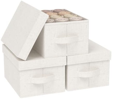 ENUMAIL Cestas Almacenaje de Tejidos con Manijas,33x23x18cm,Beige,3 Piezas