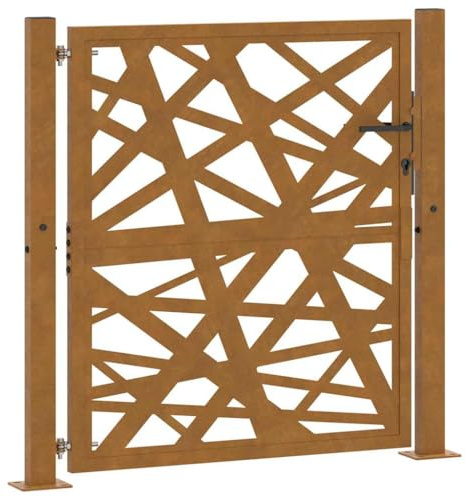 vidaXL garden gate 105x105 cm weathering steel lockable entrance with laser-cut design - rustic brown