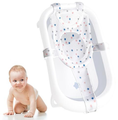 OUDQFCJ Cojín de baño para bebé, Ajustable Red de Soporte para Bañera, Cojin Bañera Bebe, Reductor y Adaptador Antideslizante, Colchoneta y Hamaca Baño Bebé para 0-36 meses
