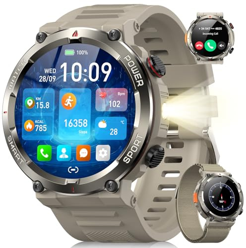 Blackview Smartwatch Uomo, Orologio Intelligente Fitness con Chiamate Bluetooth,1.45 Militari Smart Watch Tracker 100+ Modalità Sportive per Cardiofrequenzimetro,SpO2, Torcia,Bussola per Android iOS