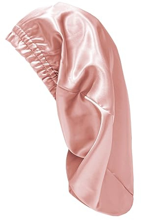 townssilk Bonnet de nuit en soie, 100% mûrier 22 momme, pour femme, luxueux, respirant, tient bien toute la nuit & sans pression, idéal pour cheveux longs et bouclés – RoseGold 58cm