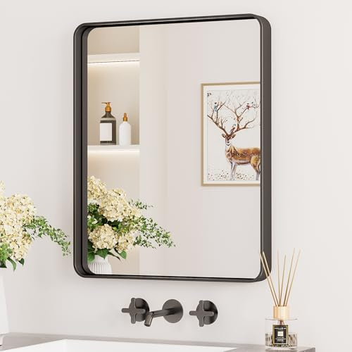 Keonjinn Wand Spiegel Schwarz 40x50cm, Badezimmerspiegel Badspiegel mit Metallrahmen, Gehärtetes Glas Rechteckiger Spiegel Flur für Badezimmer, Wohnzimmer, Schlafzimmer, Wanddekoration