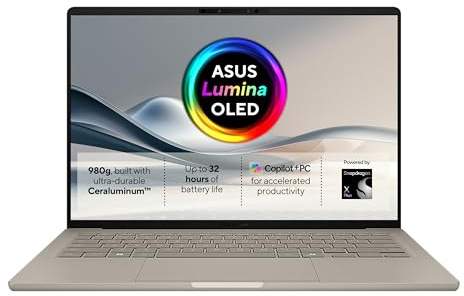 ASUS Zenbook 14 OLED 14.0-inch WUXGA 400nits OLED CoPilot+ PC (Qualcomm Snapdragon X Plus X1P-42-100 Processor, 32GB LPDDR5X RAM, 1TB PCIe SSD, Backlit Keyboard, 32 Hour Battery, Windows 11 Home)