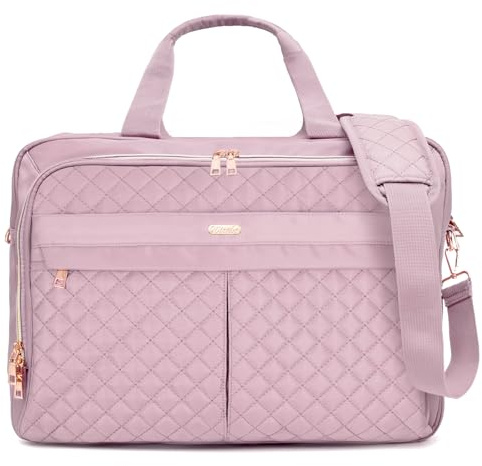 WIRABO Bolsa para Portátil Mujer 17.3 Pulgadas Maletín Profesora Portadocumentos Grande Ordenador Trabajo Oficina Universidad, Morado Pro - Ojales metálicos más resistentes para mayor carga