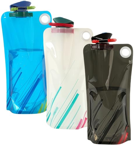 NIEEKRUN 3 bottiglie pieghevoli, 1000 ml, riutilizzabili, pieghevoli, senza BPA, con clip, per escursioni, avventure, viaggi