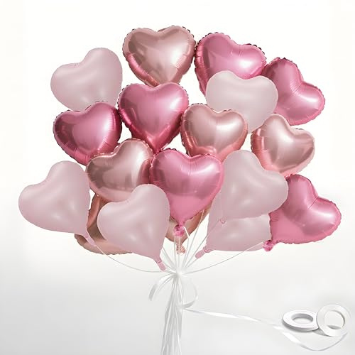 LIANRISES 18 Piezas 18 Pulgadas Globos de Corazón Rosas Oro Rosa, Balones de Aniversario, Fiesta Cumpleaños, Valentín, Compromiso, Boda, Navidad, Bautismo del Bebé Decoracion, y Cinta de Diez Metros