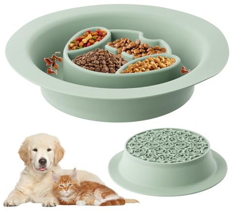Ciotola Anti Ingozzamento per Gatti e Cani, Ciotola in Silicone Lenta Alimentazione, Ciotole Anti-soffocamento per Cani, Rallentare il Cibo, Adatto per Animali di Piccola Media Taglia (Verde)