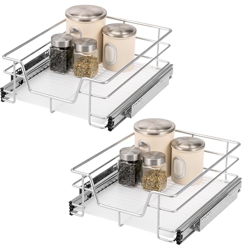 bremermann Teleskopschubladen 2er Set - 45 cm mit Einlegeboden, Küchenschublade zum Nachrüsten, Vollauszug mit Teleskop-Schienen, ideal für Küche, Bad & Schlafzimmer, aus Metall (Chrom)