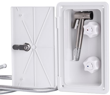 MasYosh Kit Box Doccia Esterno per, Controllo del Calore Freddo a Doppia Valvola con Tubo in Acciaio Inossidabile e Ugello per Risparmio Idrico, per Doccia Esterna per Yacht e
