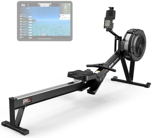 PASYOU Máquina de Remo- Maquina Remo Plegable con Resistencia de Aire, 10 Niveles de Resistencia, Monitor con Lluminación Trasera Bluetooth, Dispositivos de Ángulo Ajustable, Carga de 150KG,Negro