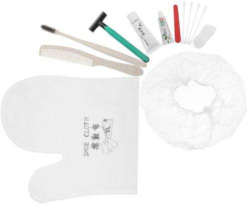 UKCOCO Kit Hygiène Jetable Hôtel 4 Sets Brosse à Dents Couleur Aléatoire Peigne en Paille de Blé Trousse de Soin Charlotte Chiffon Nettoyant Main et Rasoir – Couleur