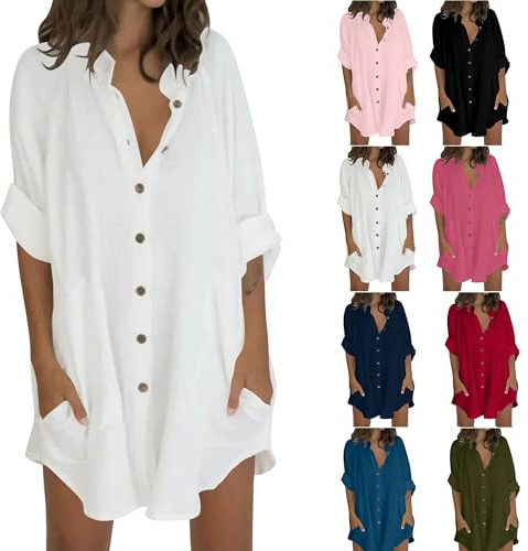 Chemisier Femme Chic Et Élégant Chemise en Lin Respirant Haut Décontracté Chemisiers Et Blouses T Shirt Manche Longue Grande Taille Tunique Longue Blouse Blanc XL