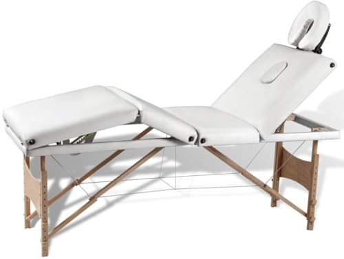 vidaXL Table de Massage Pliante 4 Zones Crème Cadre en Bois
