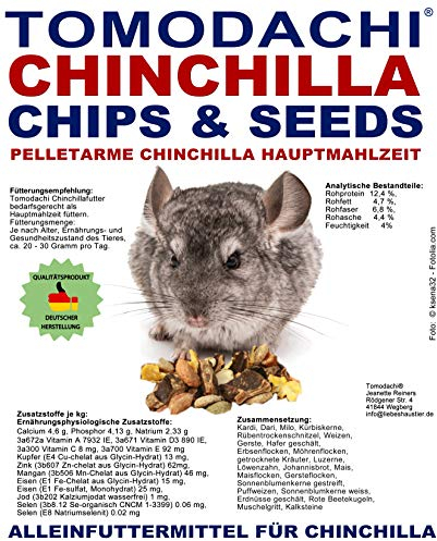 Chinchillafutter, Chinchillanahrung, viel Gemüse, wenig Pellets, Komplettnahrung für Chinchilla, leckere, artgerechte, ausgewogene Futtermischung für Chinchilla,Tomodachi Chinchillafutter 15kg Sack