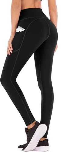 IUGA Yoga Pants with Pockets, Tummy Control, Workout Running Leggings with Pockets for Women, Black I840, M