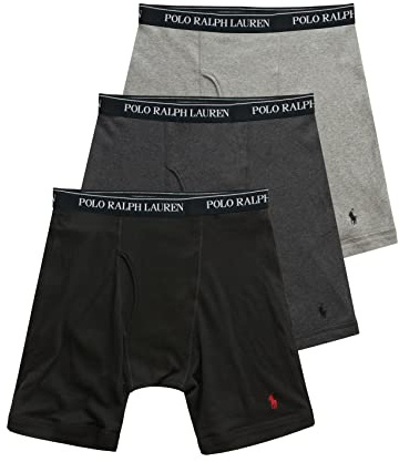 POLO RALPH LAUREN Classic Fit w/Wicking 3-Pack Long Leg Boxer Briefs Andover Heather/Madison Heather/Black LG