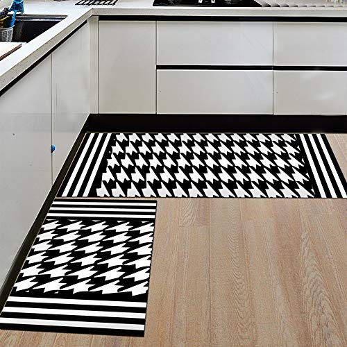 Ommda Küchen Teppiche Läufer Schwarz und weiß Drucken Antiskid Küchenläufer Schlafzimmer Dekorativ mit Gummirückseite 40x60cm+40x120cm