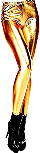 Inception Pro Infinite Polainas (Doradas) para Mujer - metálico - Brillante - Efecto Mojado - Cuero ecológico - Talla única - Treggings - Idea de Regalo