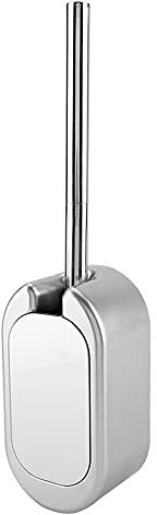 Set Scopino per WC in Acciaio Inox Montaggio a Parete con Portascopino Senza Spazzole e Coperchio Apribile Argento