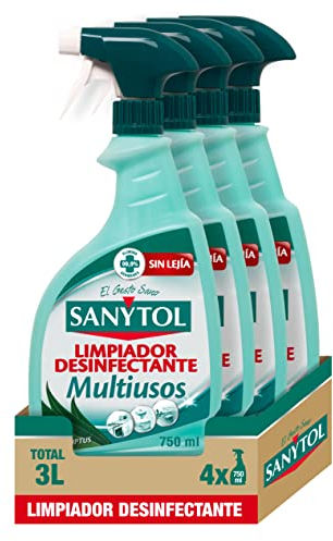 Sanytol - Limpiador Desinfectante Multiusos, Elimina Bacterias, Hongos y Virus Sin Lejía, Perfume Eucaliptus - Pack de 4 x 750 Ml = 3L