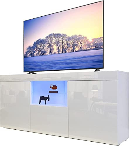 Dripex 135cm LED TV Cabinet Modern Tall TV Stand with Ambient lights Entertainment Unit Cupboard with Storage Furniture for Living Room for 22”-55” TV Entire Front High Gloss White, Home Office