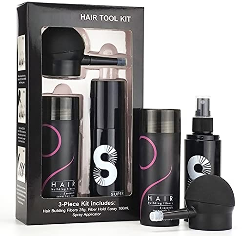 gowwim Hair Thickening Fibers Best 3-in-1 Kit Set,Keratin Hair Building Fibers & Spray Application Atomizador Pump Nozzle & Hair Fiber Lock Hold Spray,Instantly Cover Sparse Hair Areas (Black)