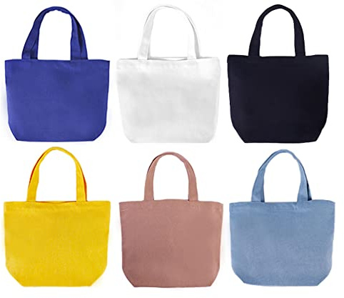 Pertion 6 Pack Small Canvas Tote Bags, Cute Bags with Handles Reusable Sturdy Little Gift Bags for Small Items, 9 x 8 x 4 inches