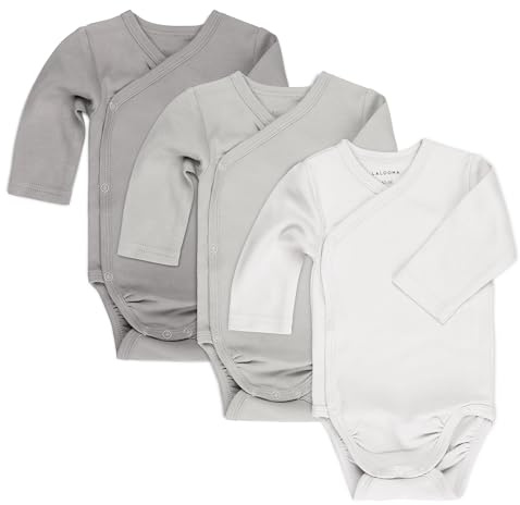 LaLoona Pack Body Bebe Algodón 100% - 3 Ud. Bodies Bebe Manga Larga para Recién Nacido, Body Cruzado Certificado OekoTex 100, Ropa Bebé