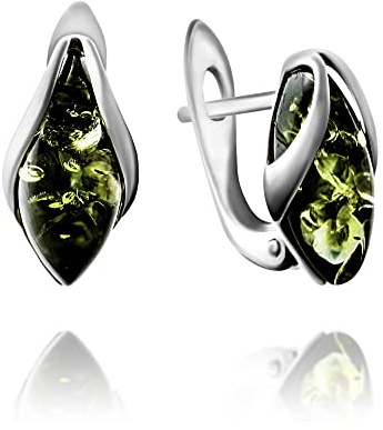 Pendientes de ámbar en plata de ley 925, color verde, S, pendientes de plata 925 ámbar, colección verano 2021