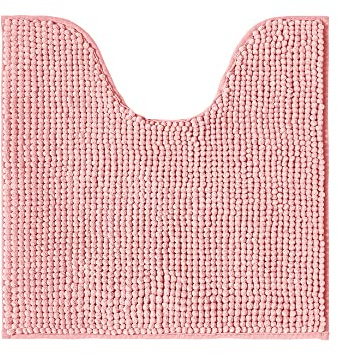 Decomira Badematte rutschfest WC Vorleger mit Ausschnitt | Als Badteppich Set kombinierbar | Badezimmer-Teppich Bad-Vorleger waschbar aus Chenille | Für freistehende Toiletten | Rosa - 45x45 cm