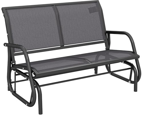Outsunny Banc à Bascule de Jardin 2 Places Design Contemporain Grand Confort accoudoirs Assise, Dossier Ergonomique Acier textilène Gris