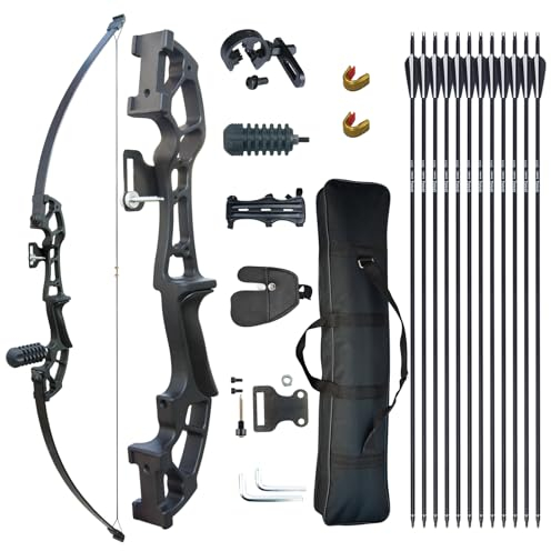 DD&Qarchery Recurve Bogen und Pfeil Set für Erwachsene Anfänger 30-40lb Rechtshänder Jagd Langbogen mit Metall Riser und 12ps Pfeile (30 LBS, Schwarz)