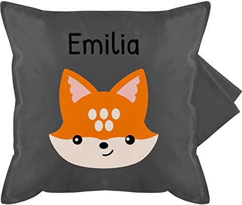 Kissenbezug - Süßer schlauer Fuchs - 50 x 50 cm - Grau - personalisiertes Kissen füchsen +mit+Fuchs Name baumwollkissen personalisierte Geschenke Kinder Kindergarten fuchsmotiv Kita kissenhülle