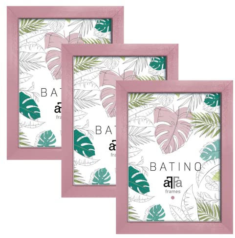 aFFa frames Cornice per Foto A4 21x29,7 cm - Set di 3 Cornice Foto Batino in Legno con Vetro Acrilico e Retro in HDF - Cornice Poster per Certificati Opere d’Arte Immagini Rosa