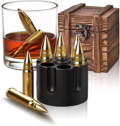 Whiskey Gift Sets for Men, Presents for Men, Unusual Christmas Stocking Filler for Dad Daddy Grandad Grandpa Him, Cool Gadgets for Husband, Stainless Steel Bullet Whisky Chilling Rocks