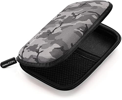 deleyCON Festplattentasche Festplatten Case HDD Case - für 2,5 Zoll Festplatten und SSD - Robust & Stoßsicher - 2 Innenfächer Netztaschen - Schwarz/Camouflage