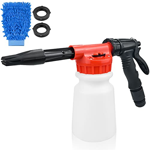 Snow Foam Gun, 1000ML High Pressure Hose Pipe Spray Gun Adjustable Foam Density Foam Gun, Snow Foam Lance for Cleaning Car Garden Watering Pet Bath Clean Windows(Red)