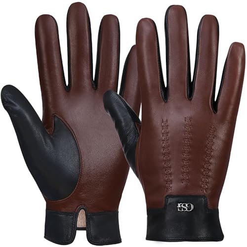 GSG SINCE 1998 – Gants en Cuir pour Homme à Écran Tactile, en Peau de Mouton Doublés de Cachemire, Chauds et Élégants, Idéal comme Cadeau pour Hiver Marron S