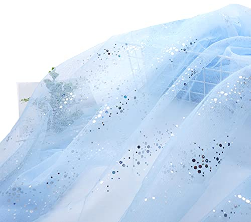 Wambere 160cm x 2m Tüll Stoff,Glitzer Tüll Dekostoff mit kleine Pailletten Dekostoff Tüll Stoff für Hochzeit Party Bankett Deko Handwerk Hochzeit Tischedeko Geschenk Bogen Dekostoff,Blau