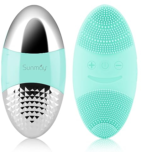 SUNMAY OVAL Sonic Gesichtsreinigungsbürste, Wasserdichter Silikon Gesichtswäscher, Gesichtspeeling mit Ionenfunktion für Tiefenreinigung, Sanftes Peeling und Massage - Blau