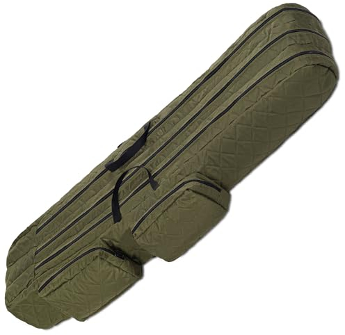 Ferocity Angeltasche für Angelruten und Angelausrüstung 160 cm | 3 Fächer Rutentasche mit 3 Innenfächern für Kescher und Rutenhalter | Wasserfestes Rutenfutteral | Gesteppt Grün [023]