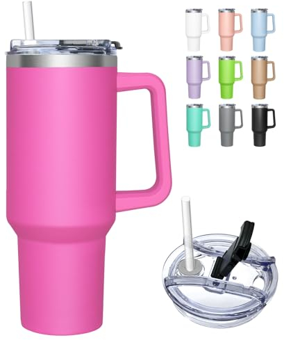 HNCY Taza de Cafe con Tapa 2 en 1, 1180 ml Taza Termo Cafe Para Llevar, Vaso Termico con Tapa y Pajita, Travel Mug de Acero Inoxidable con Asa