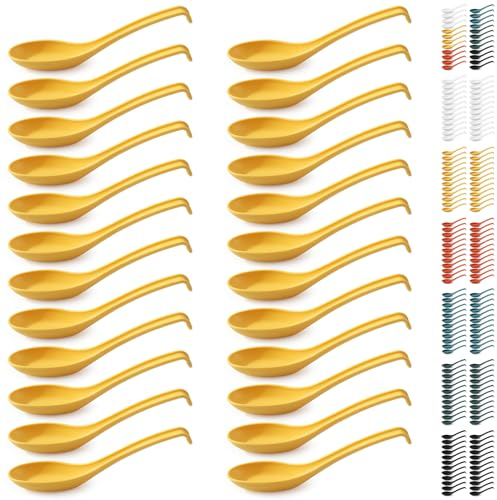 Kyraton Cucchiai da zuppa 24 pezzi, Cucchiaio da tavola in plastica riutilizzabile, Cucchiaio da cena asiatico robusto e durevole in PP alimentare, senza BPA, facile da pulire, lavabile lavastoviglie
