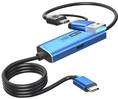 YCBUENO 2M Live Streaming Wire PD3.0 + Typ C Vedio Capture Card 4K till USB 3.0 typ C-adapter med 100 W PD videospelinspelning för redigering av video, spel, streaming, onlineundervisning