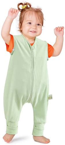 NesriToy Baby Schlafsack mit Füßen Sommer 0.5 Tog Oeko-TEX Schlafsack Kinder 100% Baumwolle (Mintfarben, 70cm/Baby Höhe 80-90cm)