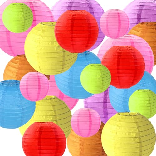 Bunte Papierlaternen,24 Stück Lampenschirm Lampion Papier,Papier Lampions Set,Papier Lampions Bunt Papierlaterne,Papierlampion Bunt,Papierlampion Rund