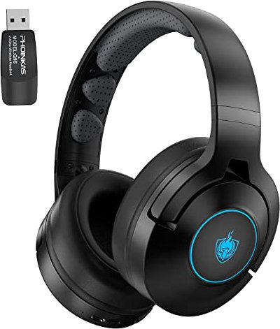 YOTMS Casque de jeu sans fil pour PS4, PS5, PC, Switch - Casque de jeu sans fil 2,4 GHz avec microphone amovible - Son stéréo 7.1 - Mode câble de 3,5 mm pour Xbox Series - Noir