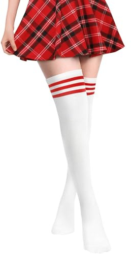 PROPOG Calcetines Largos Mujer, Medias Calcetines Deportivos de Fútbol, Calcetine Largos para Cosplay, Disfraz de Animadora Universitaria Hasta la Rodilla (Blanco)
